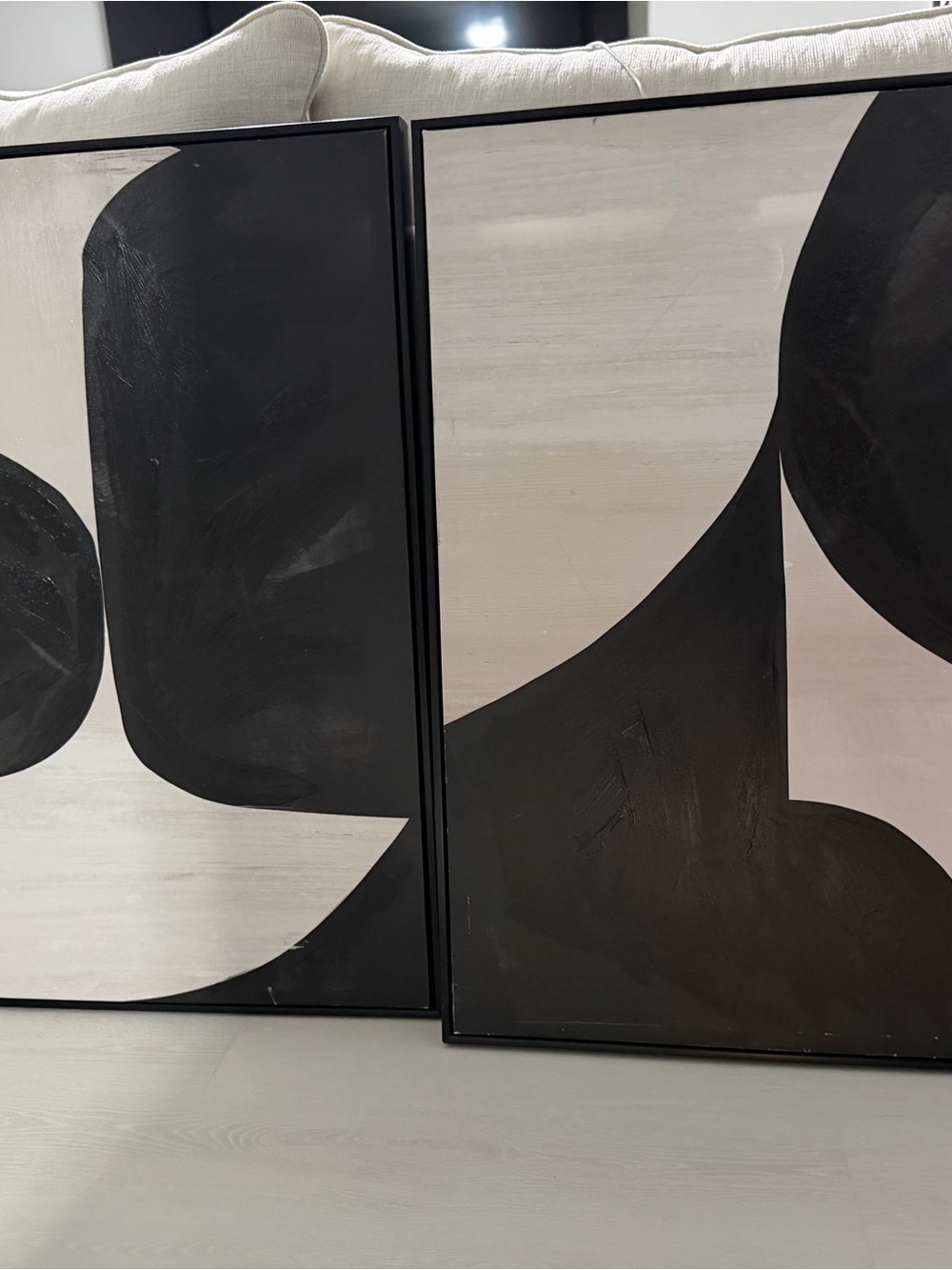 Minimalist Black & Cream Abstract Wall Art Duo